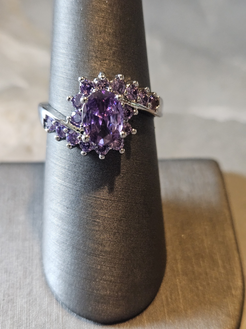 Purple Oval Halo Fashion Ring - Women Jewelry
